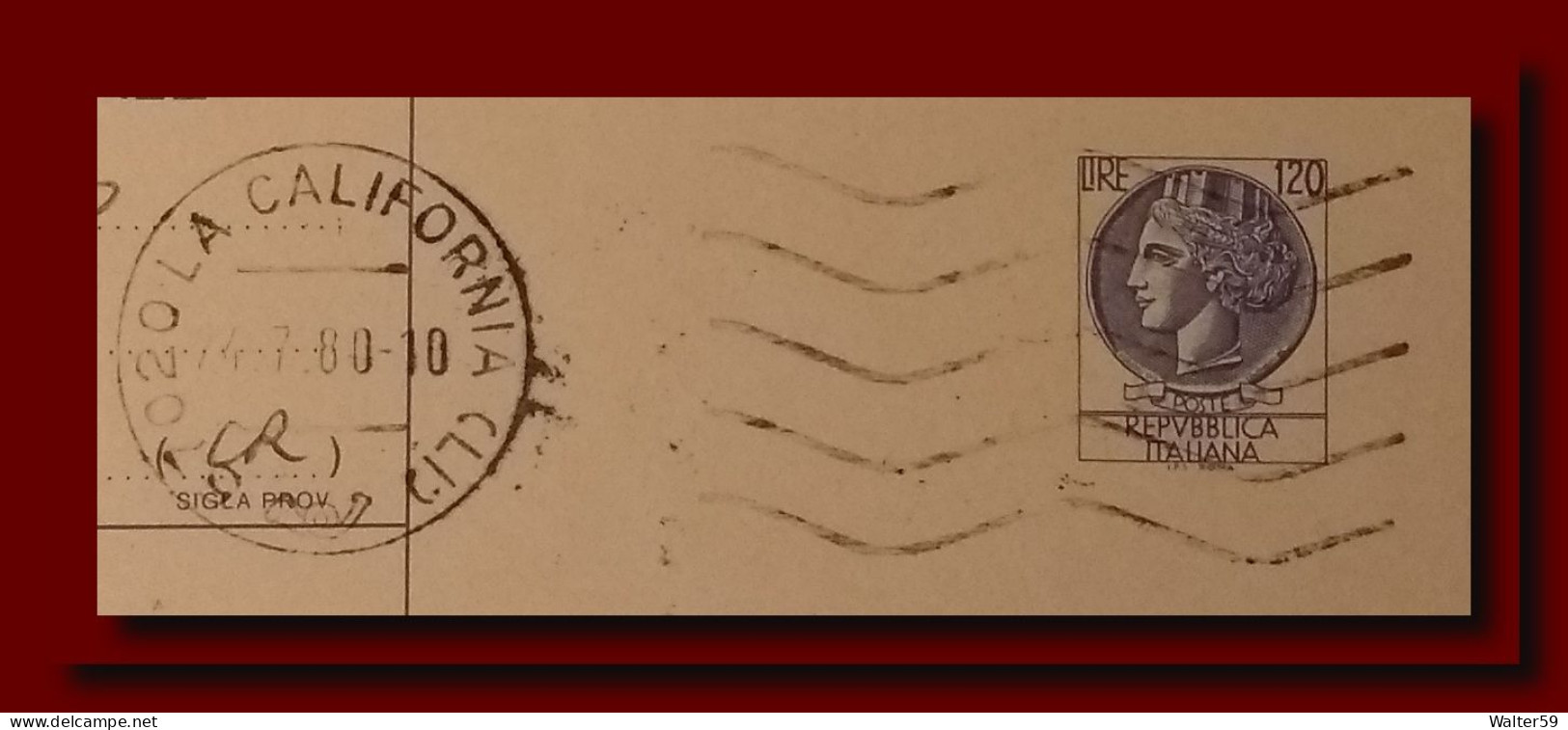 1980 Italia Intero Sir £120 Vg La California X San Giuliano Terme 2scans - Stamped Stationery