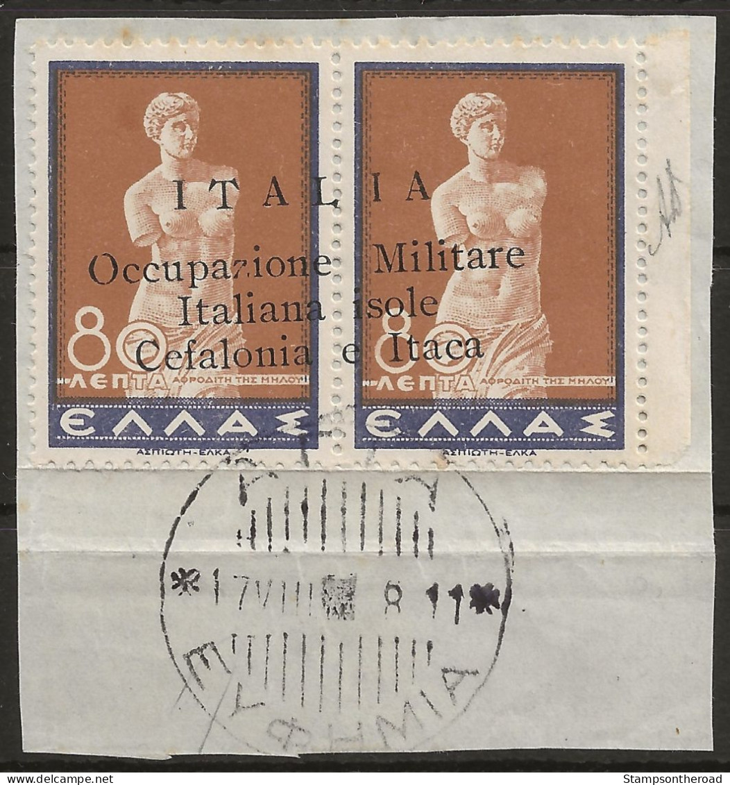 OICI16UFR-1941 Occup. Italiana CEFALONIA E ITACA, Sass. Nr. 16, Francobollo Usato Per Posta Su Frammento °/ Firmato - Cefalonia & Itaca