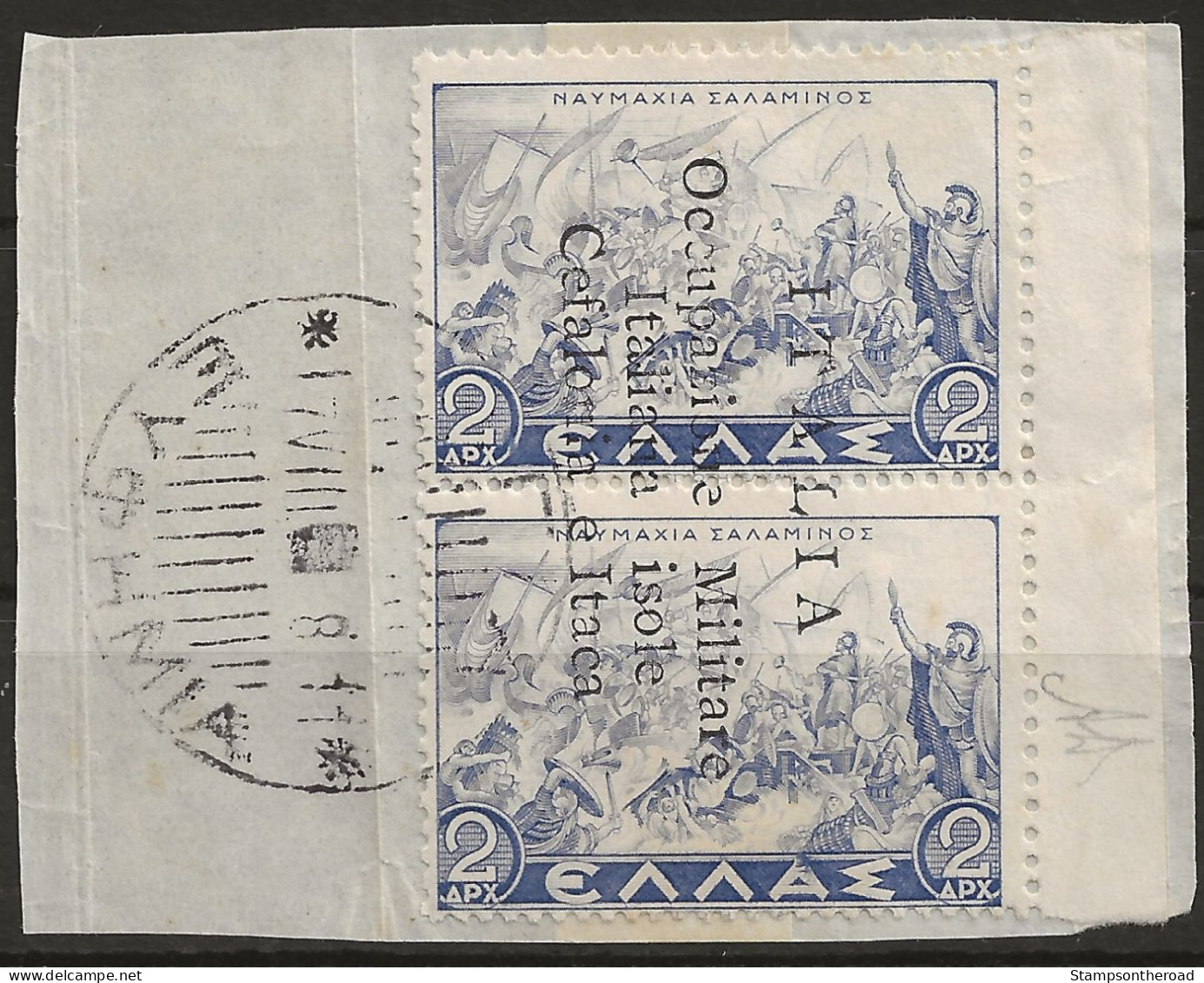 OICI17UFR1-1941 Occup. Italiana CEFALONIA E ITACA, Sass. Nr. 17, Francobollo Usato Per Posta Su Frammento °/ Firmato - Cefalonia & Itaca