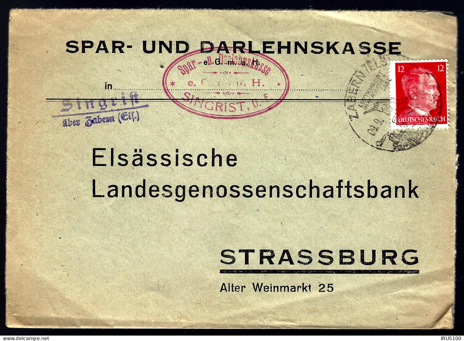 SINGRIST ÜBER ZABERN - 1943 - Elsaß - Sonstige & Ohne Zuordnung