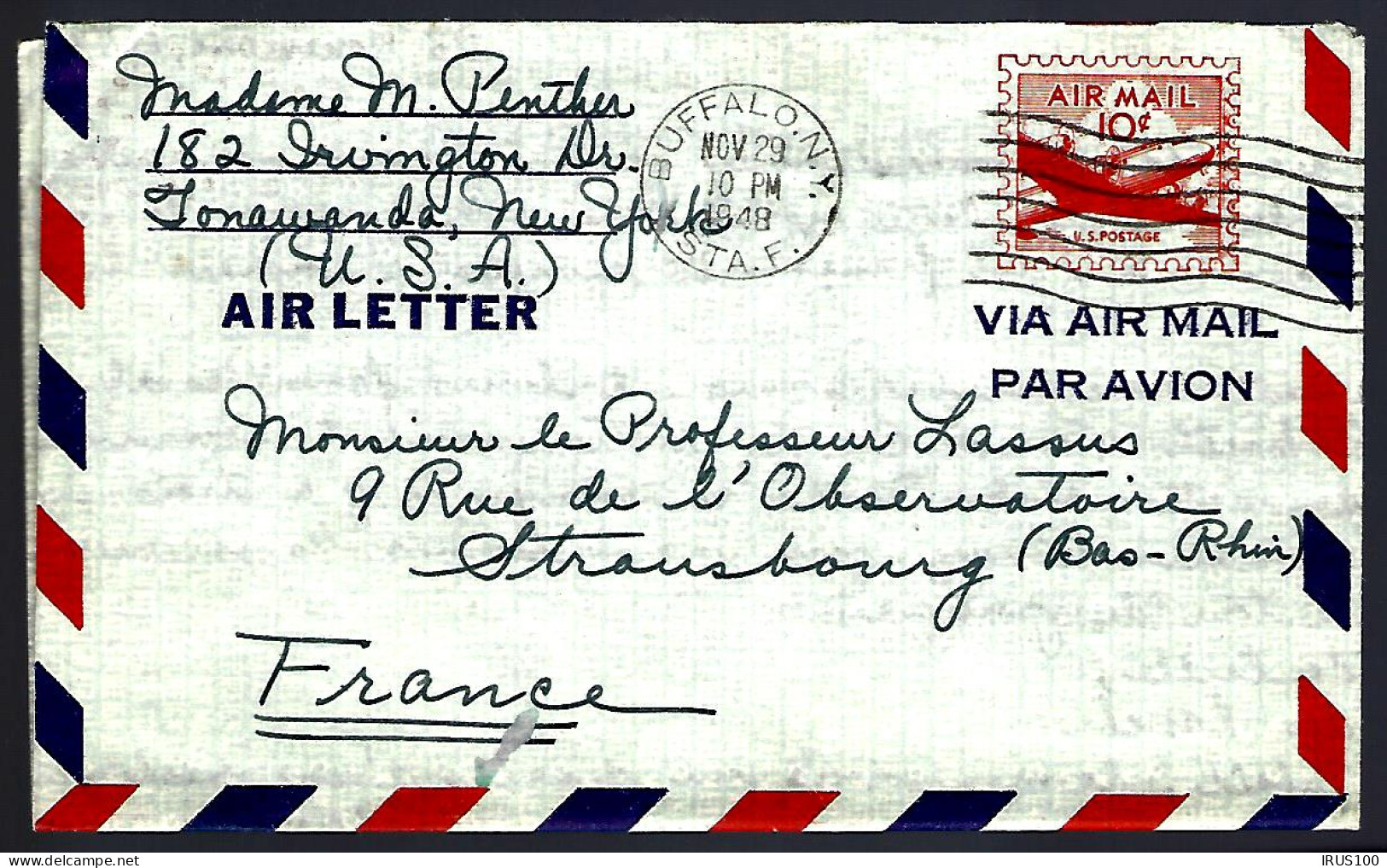 BUFFALO - 1948 - POUR STRASBOURG - POSTE AÉRIENNE - - 1941-60