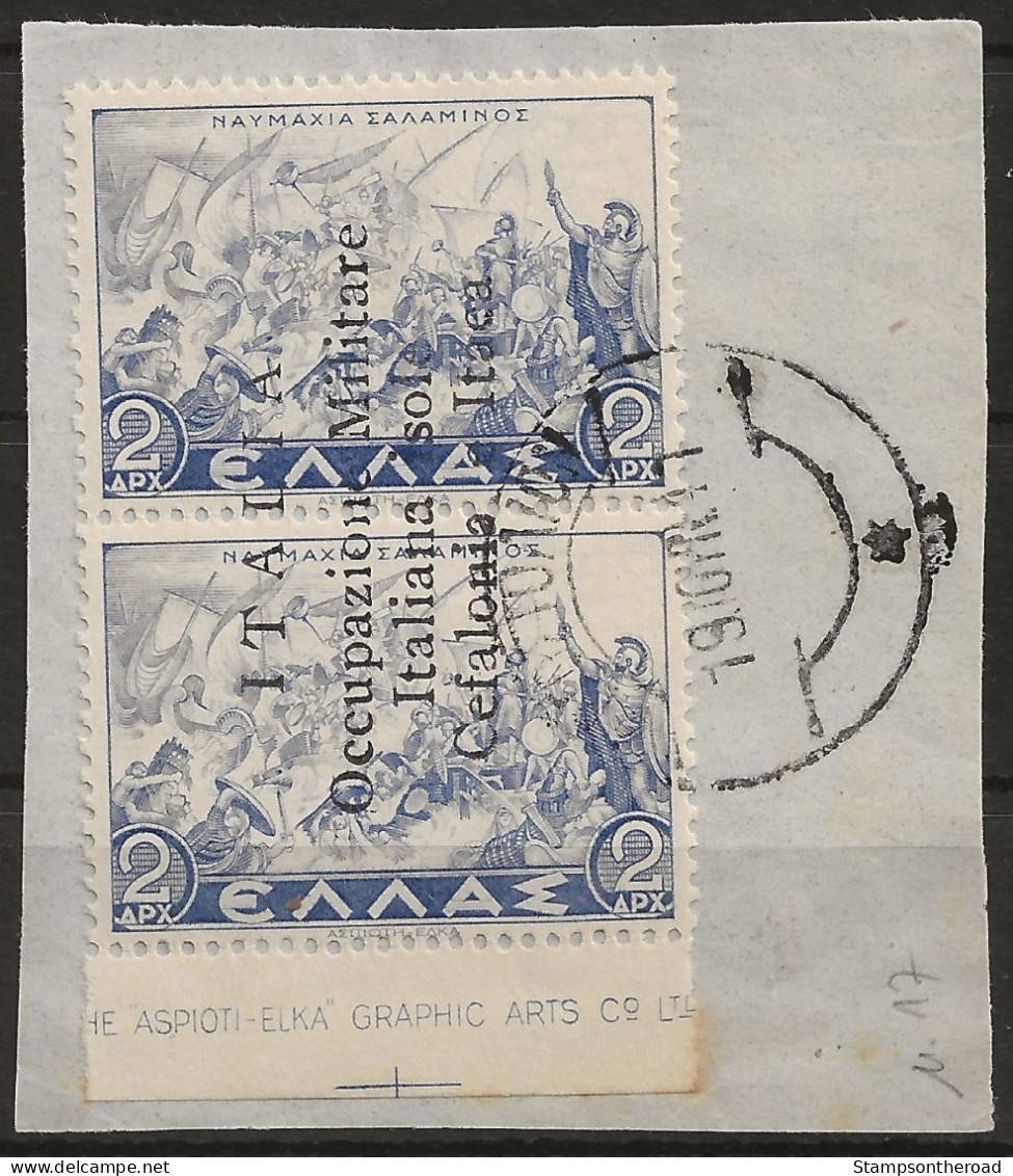 OICI17UFR2-1941 Occup. Italiana CEFALONIA E ITACA, Sass. Nr. 17, Francobollo Usato Per Posta Su Frammento °/ - Cefalonia & Itaca