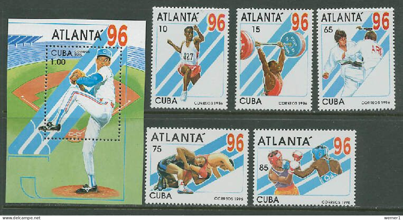 Cuba 1996 Olympic Games Atlanta, Baseball, Judo, Wrestling, Boxing Etc. Set Of 5 + S/s MNH - Sommer 1996: Atlanta