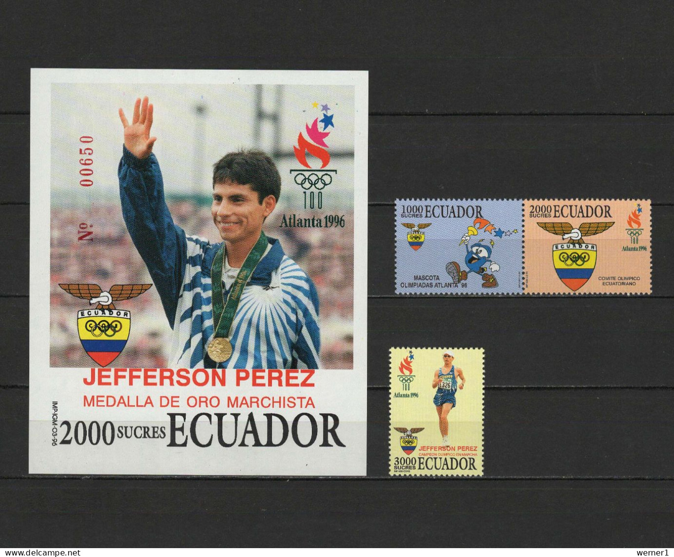 Ecuador 1996 Olympic Games Atlanta Set Of 3 + S/s MNH - Ete 1996: Atlanta