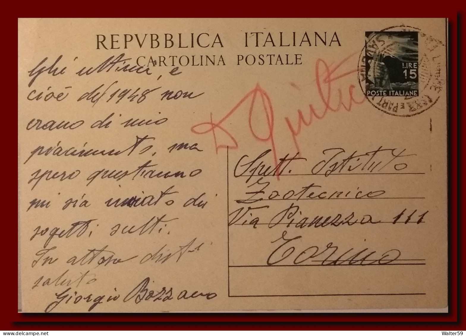 1950 ? Italia Intero Dem. £15 Vg Pietra Ligure X Torino 2scans - Stamped Stationery