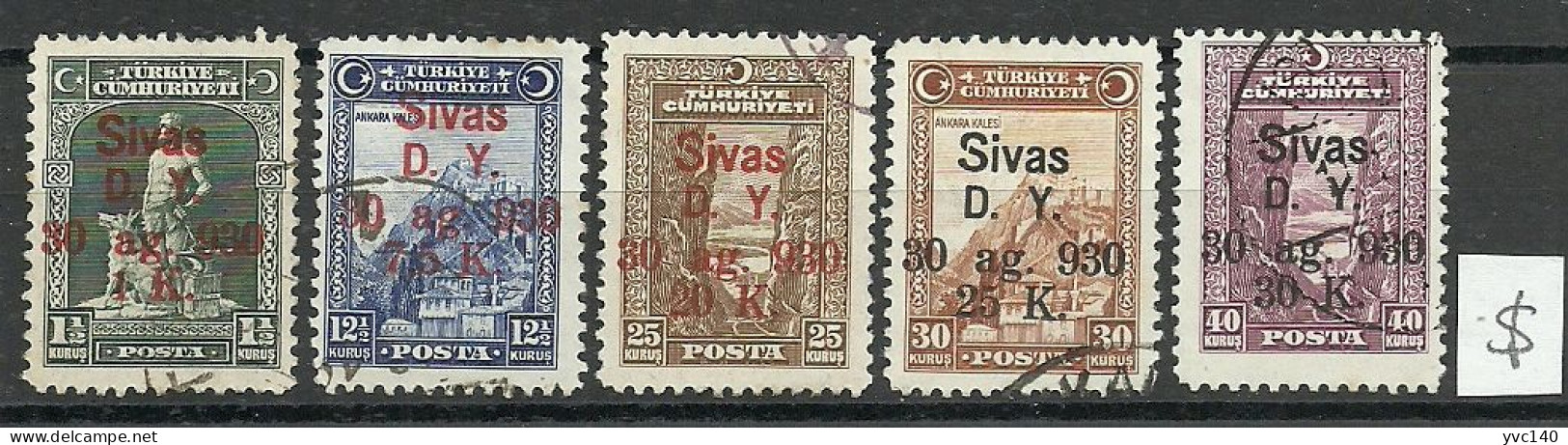 Turkey; 1930 Ankara-Sivas Railway Stamps "Broken (S)" ERROR - Used Stamps