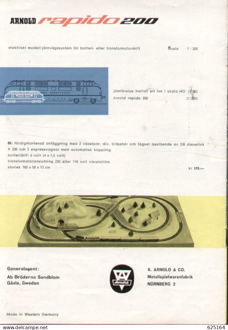 Catalogue ARNOLD RAPIDO 200 1961 N 1:160 Modelljärnväg Schwedische Ausgabe - En Suédois - Sin Clasificación