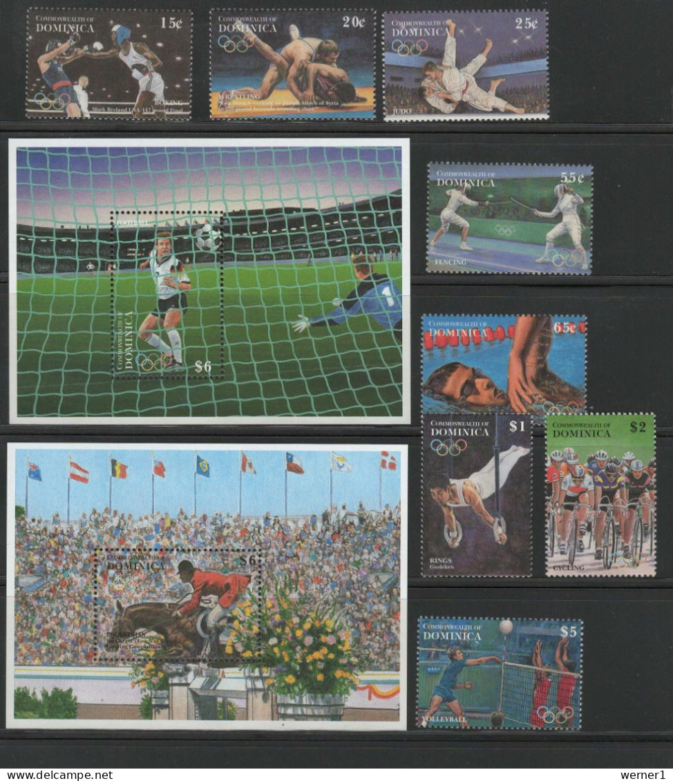 Dominica 1995 Olympic Games Atlanta, Football Soccer, Equestrian, Judo, Fencing Etc. Set Of 8 + 2 S/s MNH - Ete 1996: Atlanta