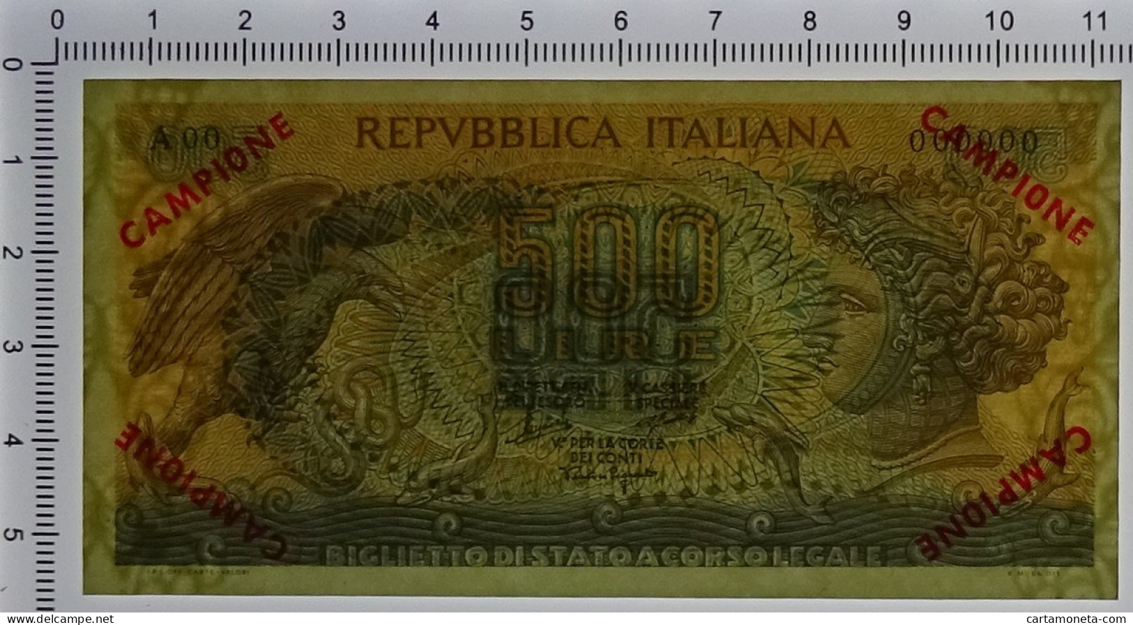 500 LIRE CAMPIONE SPECIMEN BIGLIETTO DI STATO ARETUSA 20/06/1966 QFDS - [ 8] Ficticios & Especimenes