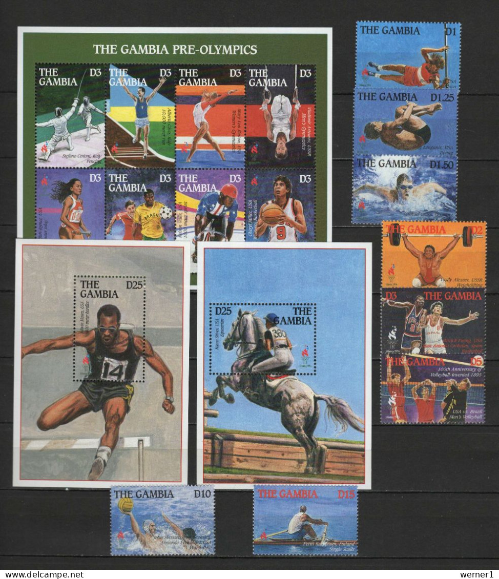 Gambia 1995 Olympic Games Atlanta, Equestrian, Fencing, Football Soccer, Cycling Etc. Set Of 8 + Sheetlet + 2 S/s MNH - Ete 1996: Atlanta