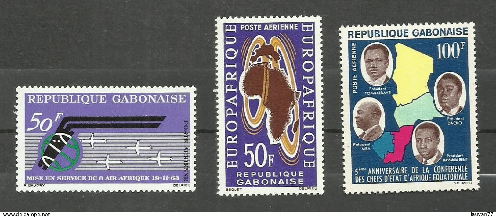 Gabon POSTE AERIENNE N°17, 18, 22 Neufs** Cote 4.90€ - Gabun (1960-...)