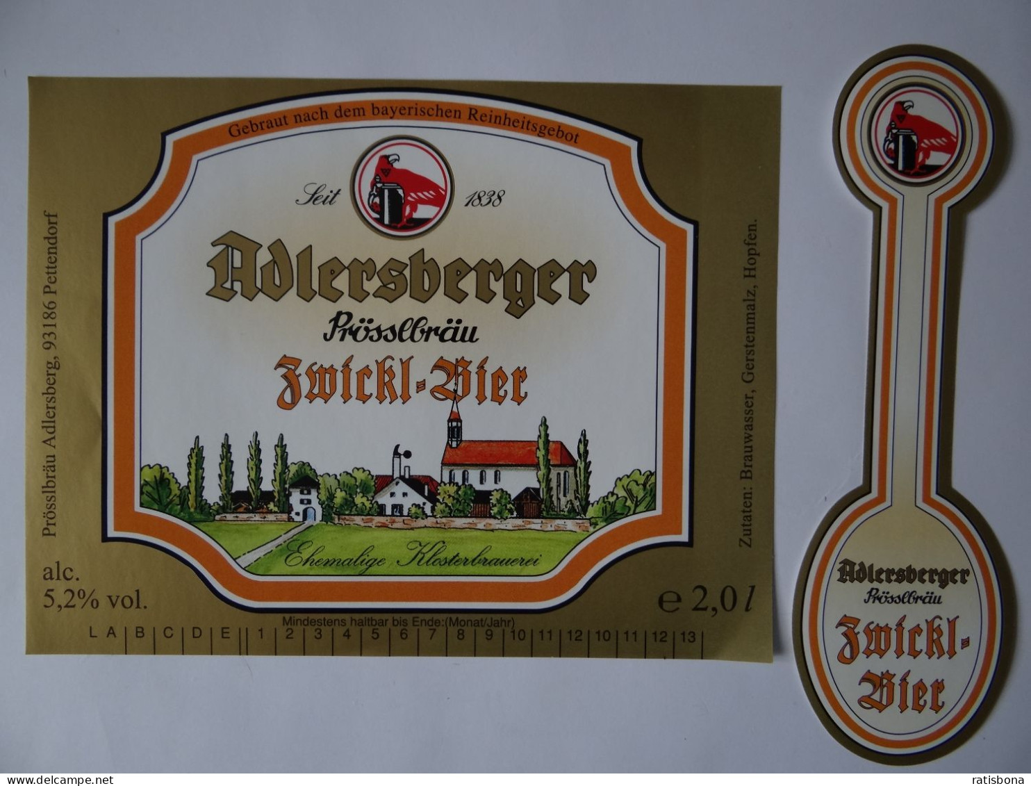 5 + 1 Bier-Etiketten, Plus 2 Liter Zwickl, - Prösslbräu, Adlersberg, Bayern, Germany - Bier