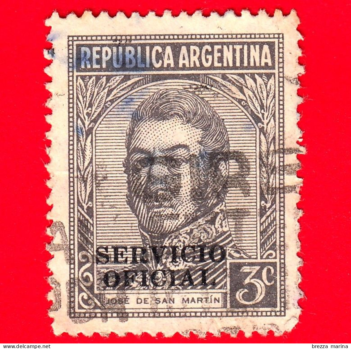 ARGENTINA - Usato - 1939 - José Francisco De San Martin (1778-1850), Sovrastampato SERVICIO OFICIAL - 3 - Oblitérés