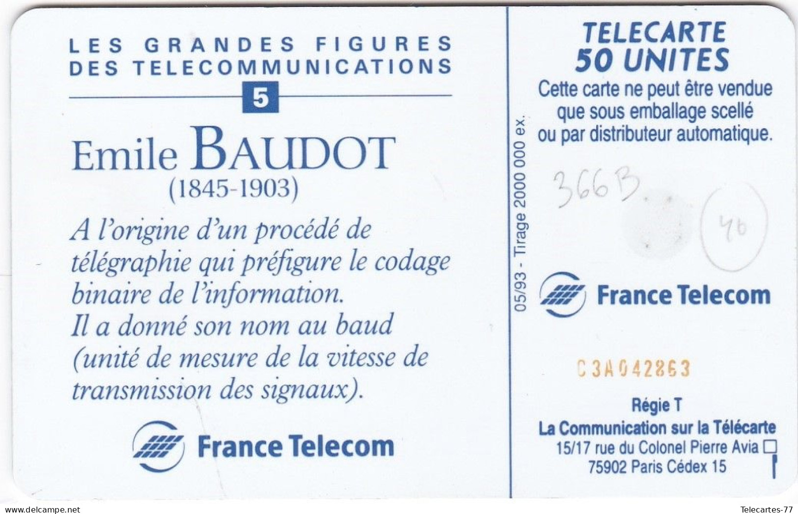 F366B-BAUDOT N° Rouge -50u-SC7-05/93 - 1993