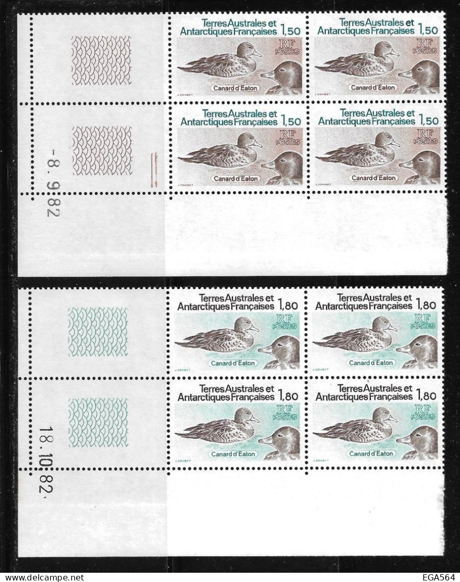 CN4 - Y&T PO97/98 Canard D' Eaton ** MNH De 1982 En Bloc De 4 Coins De Feuille Daté - Nuevos