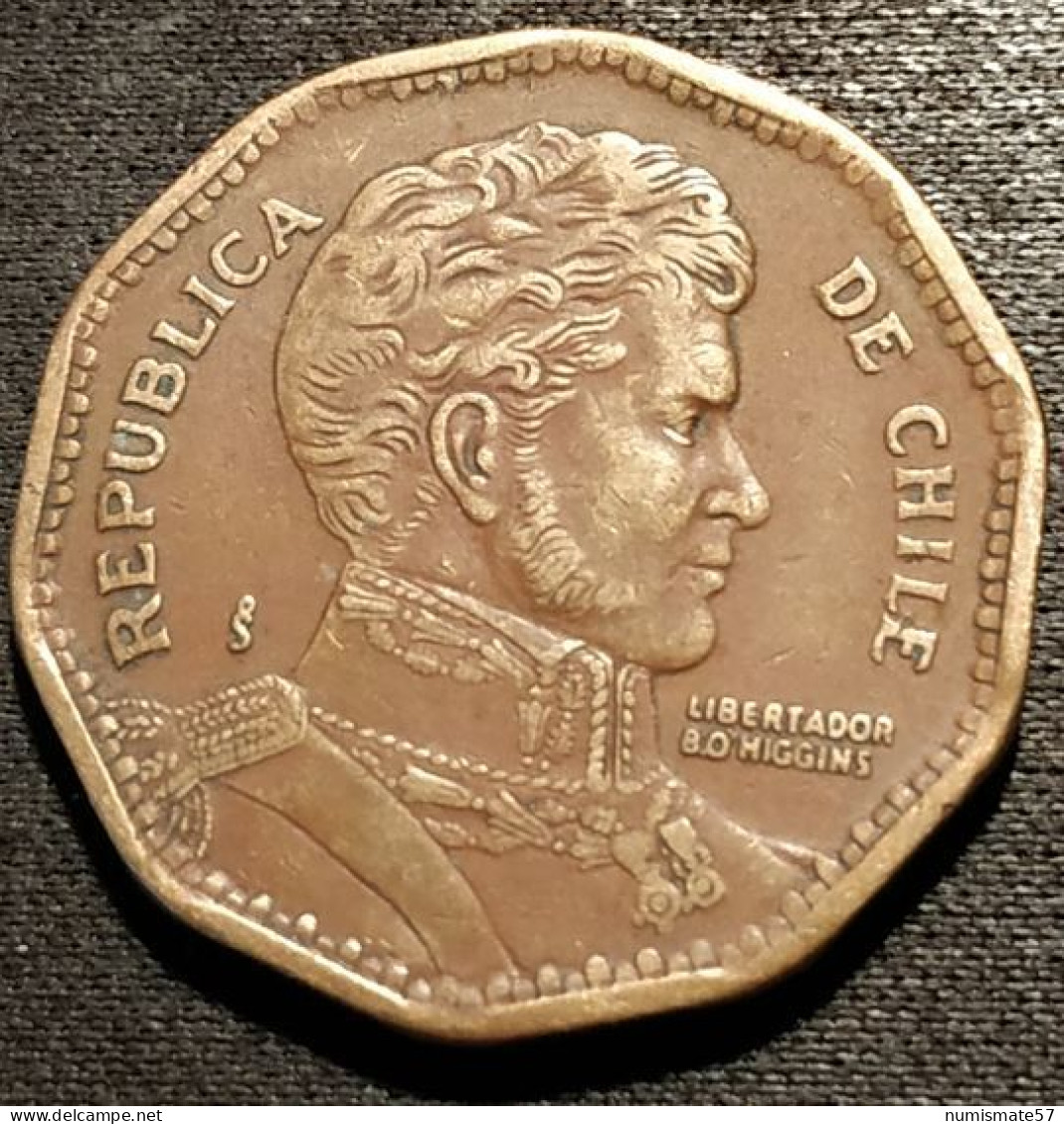 CHILI - CHILE - 50 PESOS 1989 - Bernardo O'Higgins Riquelme - KM 219.2 - ( Bronze-aluminium ) - Cile