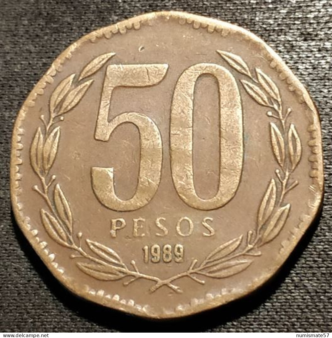 CHILI - CHILE - 50 PESOS 1989 - Bernardo O'Higgins Riquelme - KM 219.2 - ( Bronze-aluminium ) - Cile