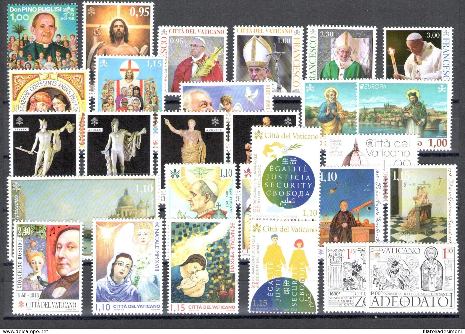 2018 Vaticano, Annata Completa 28 Valori + 4 Foglietti +1 Libretto - MNH ** - Años Completos