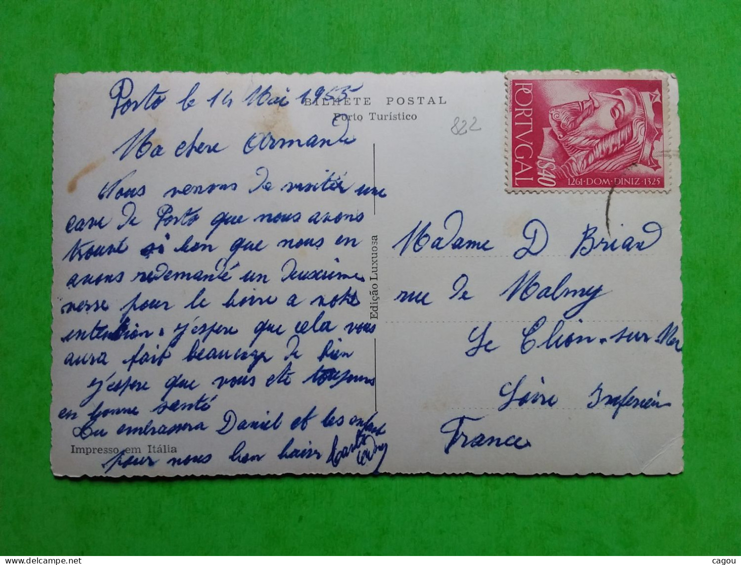 N° 822 SEUL SUR CARTE POSTALE DU PORTUGAL DE 1955 - Cartas & Documentos