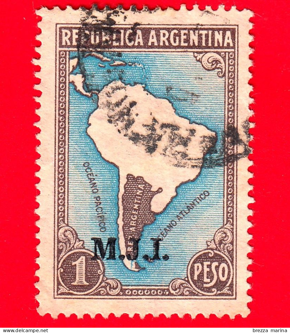 ARGENTINA - Usato - 1937 - Mappa Del Sud America Senza Confini, Sovrastampa M.J.I. - 1 - Gebruikt