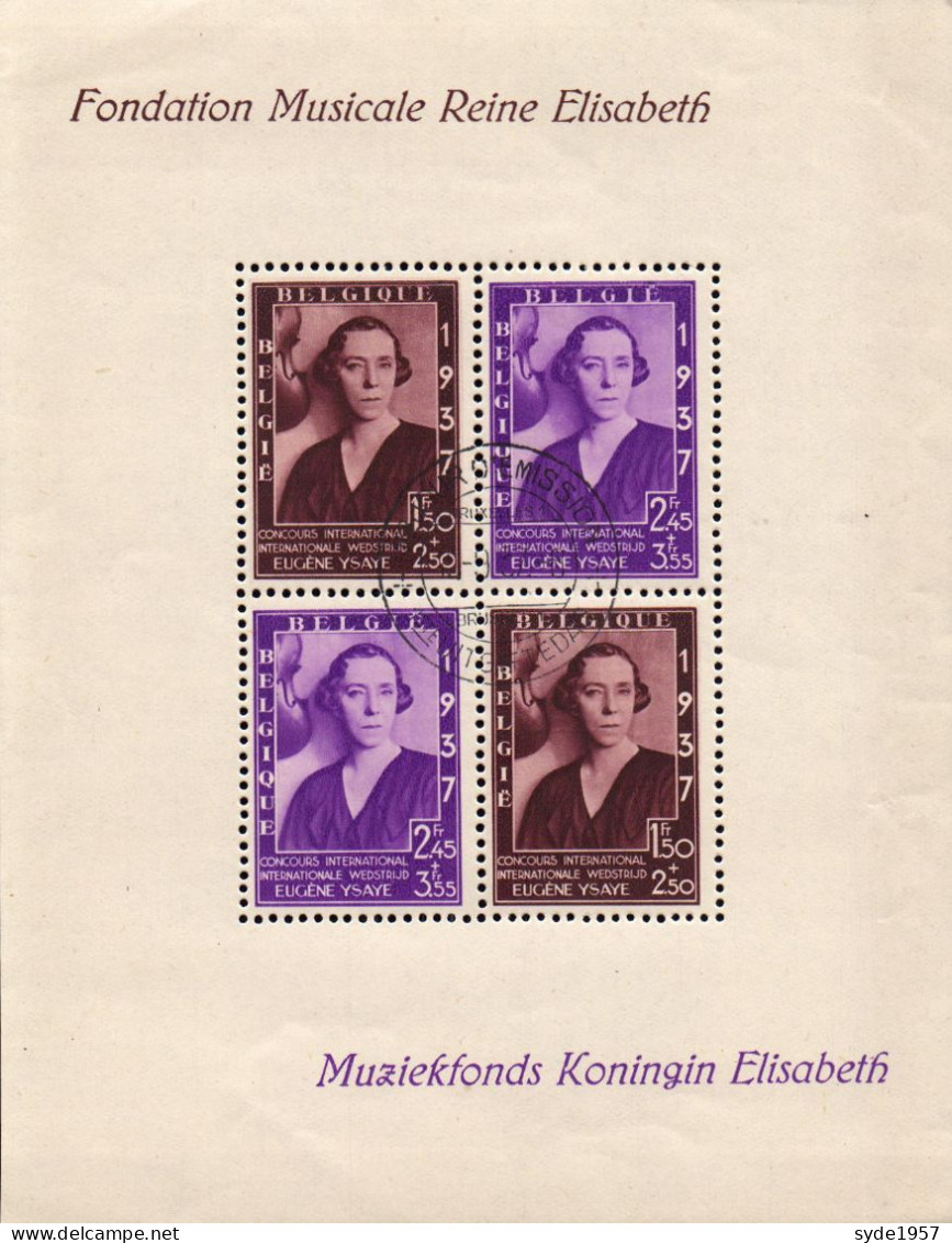 Belgique 1937 Bloc COB N° BL7 Fondation Musicale Reine Elisabeth (1er Jour D'émission) - 1924-1960