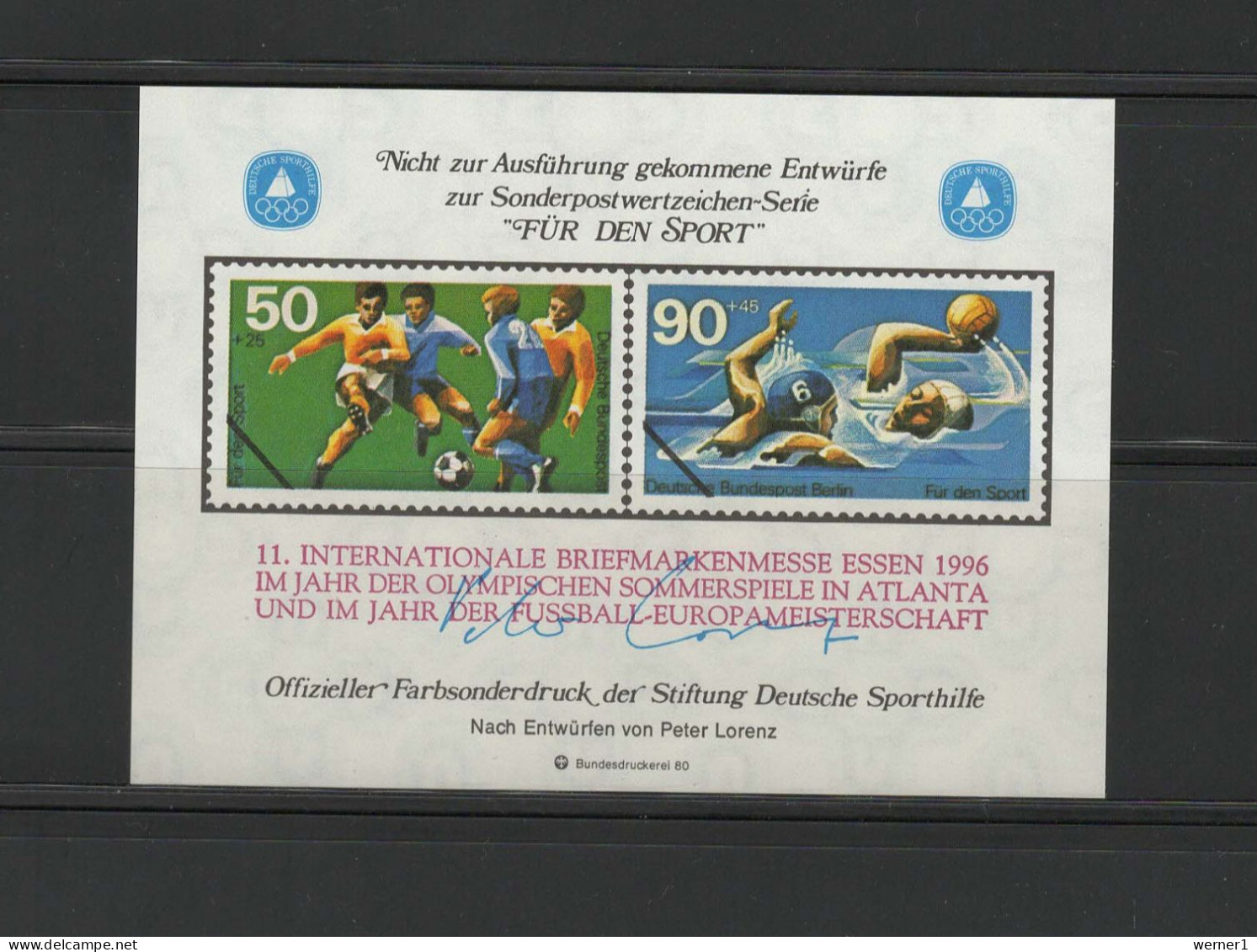 Germany 1996 Olympic Games Atlanta, Football Soccer, Waterball Vignette From 1980 With Red Overprint MNH - Zomer 1996: Atlanta