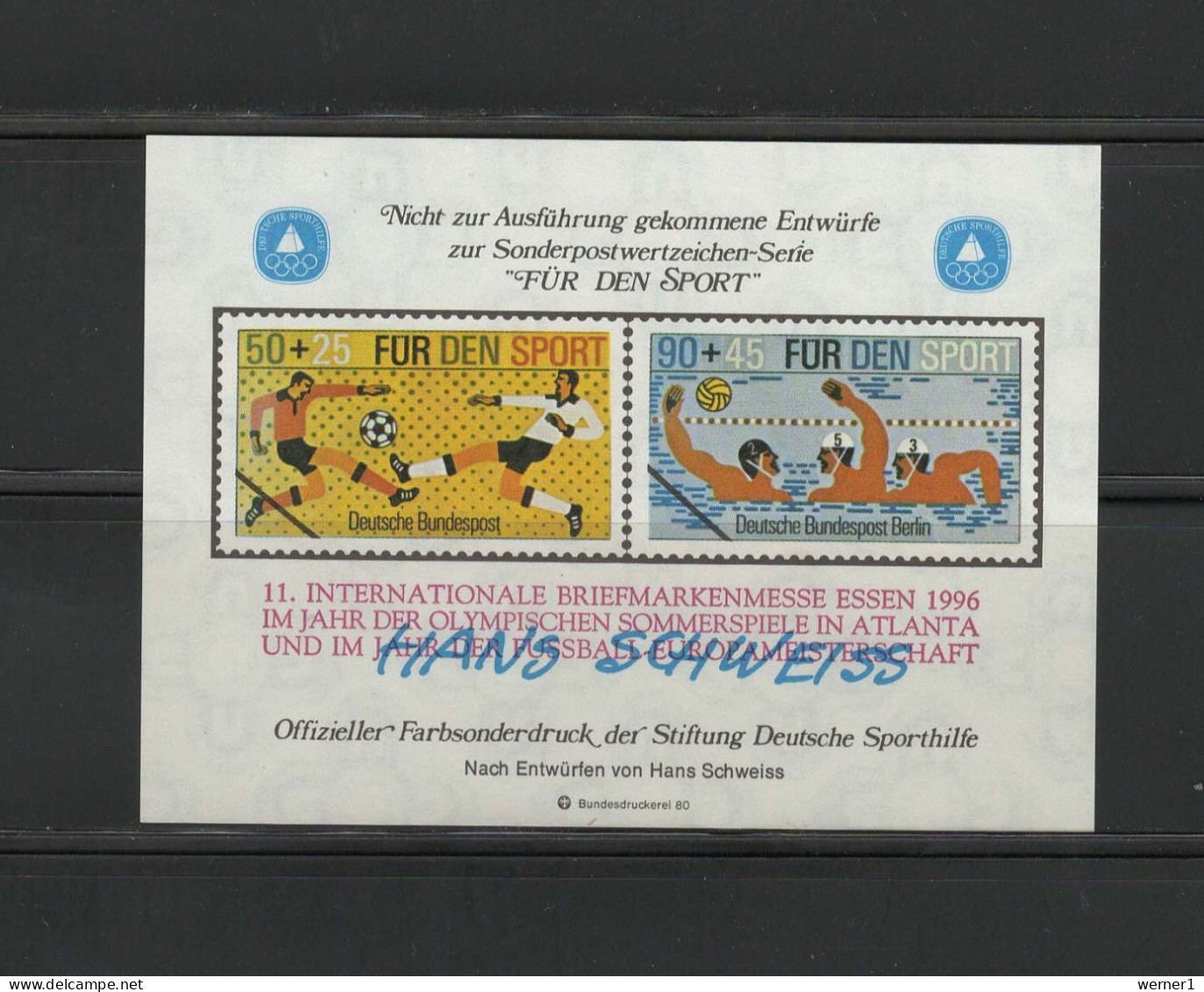 Germany 1996 Olympic Games Atlanta, Football Soccer, Waterball Vignette From 1980 With Red Overprint MNH - Zomer 1996: Atlanta