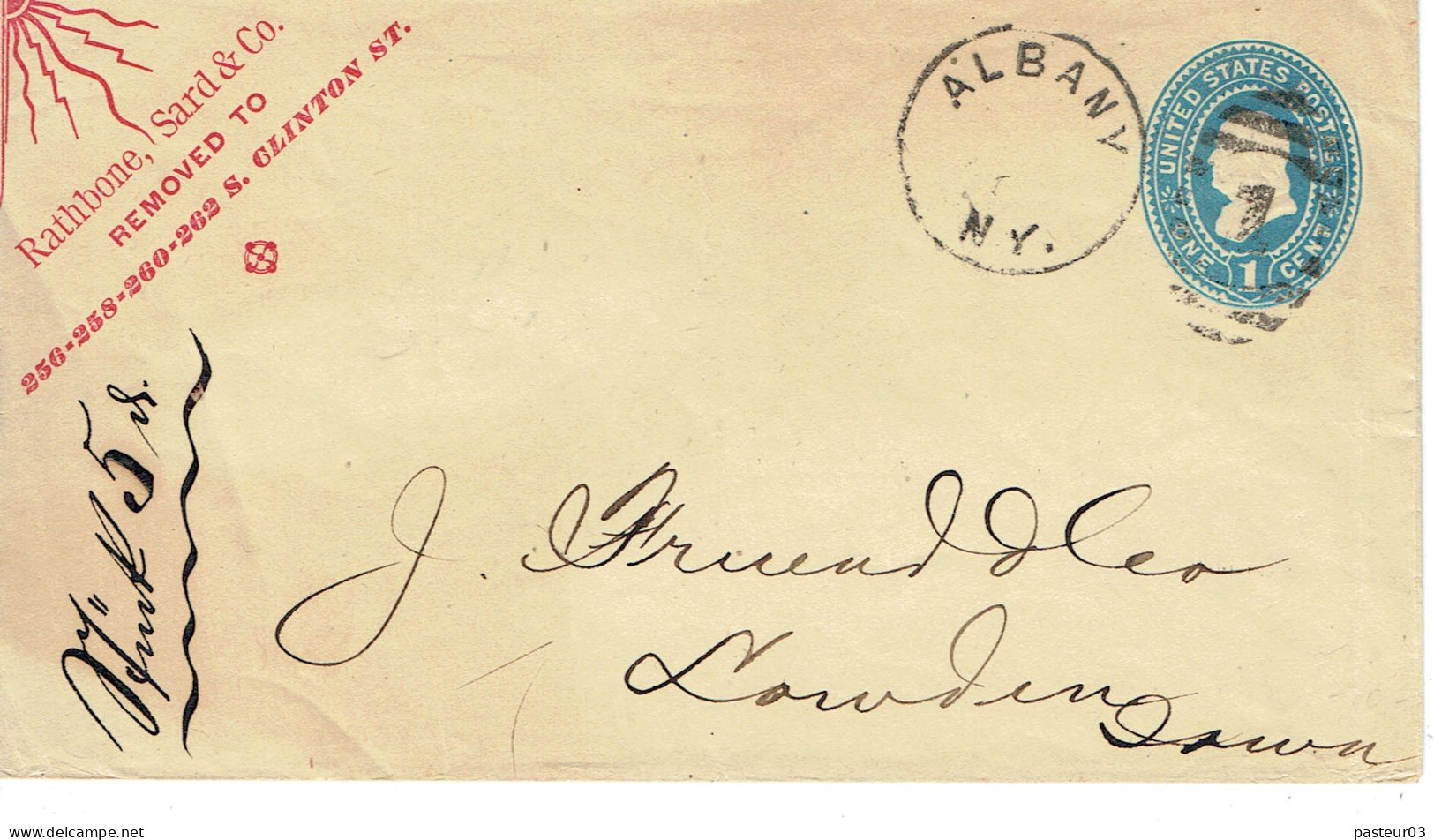 Etats Unis Entier Postal Enveloppe 1 C. Bleu Expédié D'Albany - Sonstige & Ohne Zuordnung