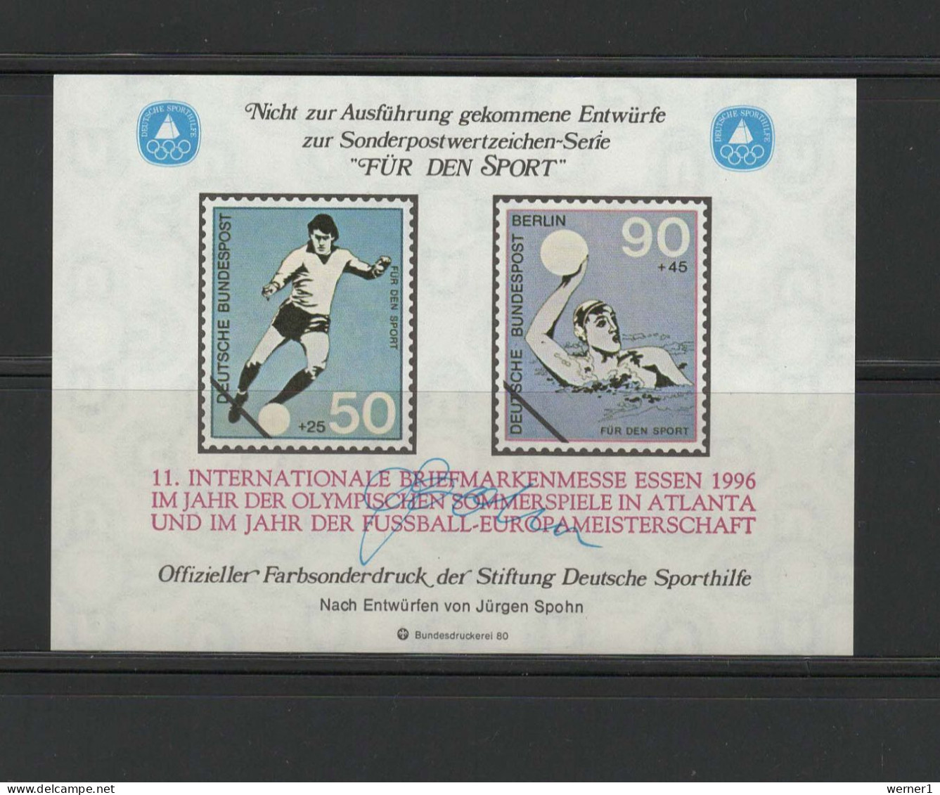 Germany 1996 Olympic Games Atlanta, Football Soccer, Waterball Vignette From 1980 With Red Overprint MNH - Ete 1996: Atlanta