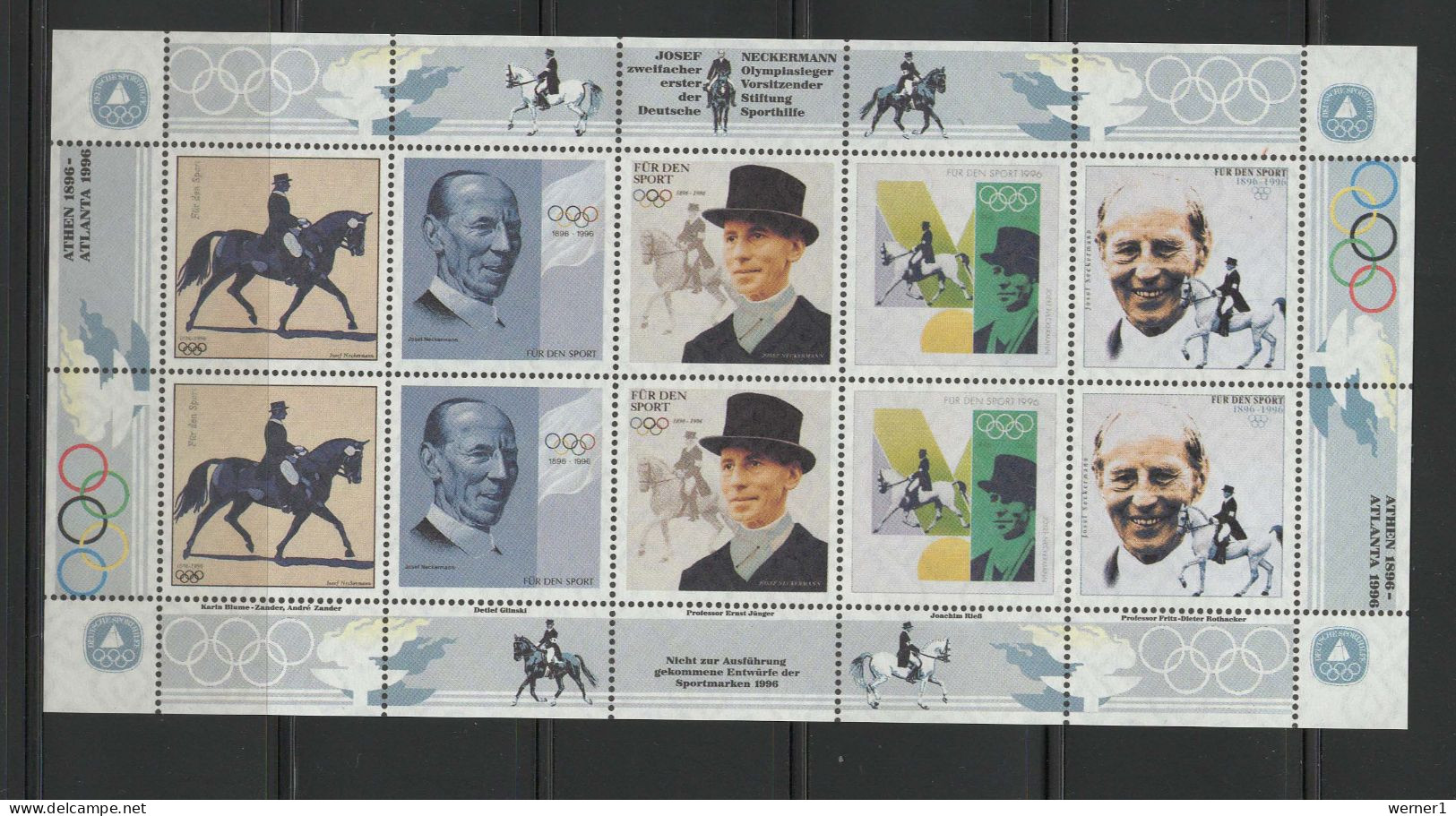 Germany 1996 Olympic Games Atlanta, Equestrian, Josef Neckermann Vignette MNH - Zomer 1996: Atlanta