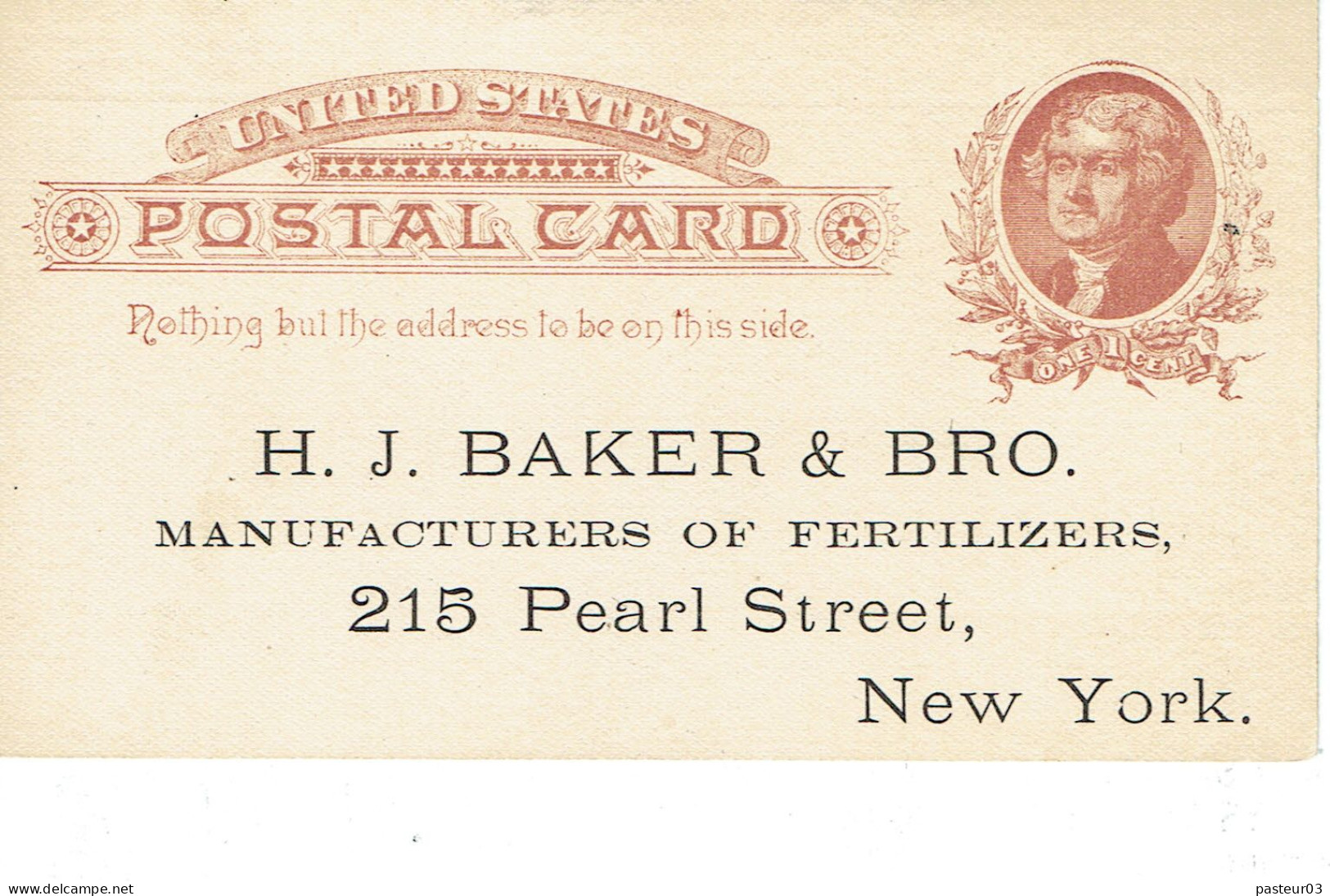 Etats Unis Entier Postal 1 C. Marron Repiqué Bakker Et Bro - Other & Unclassified