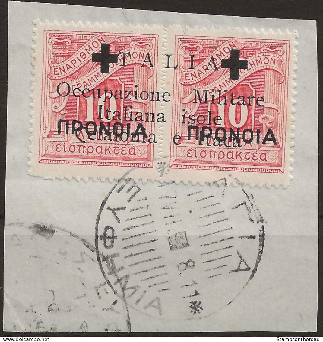 OICI28UFR-1941 Occup. Italiana CEFALONIA E ITACA, Sass. Nr. 28, Francobollo Usato Per Posta Su Frammento °/ - Cefalonia & Itaca