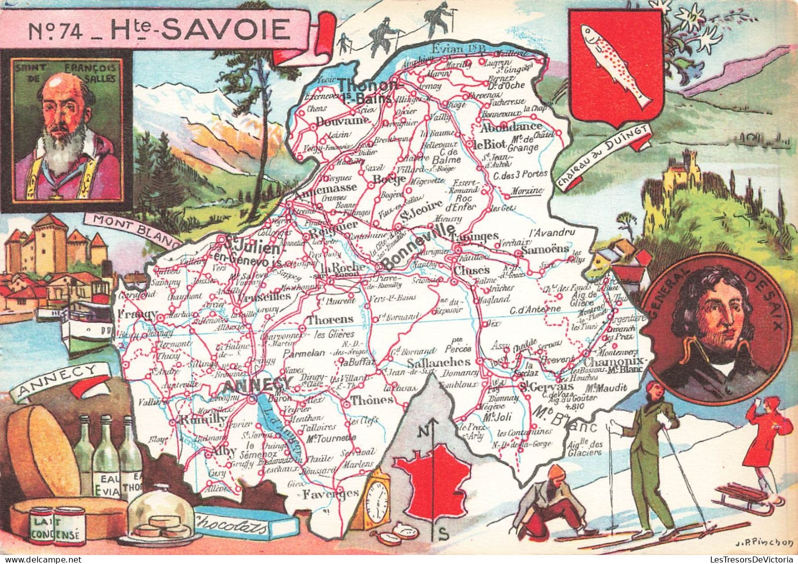 CARTES GÉOGRAPHIQUES - Haute Savoie - Célébrités - Monuments - Sports - Colorisé - Carte Postale - Landkaarten