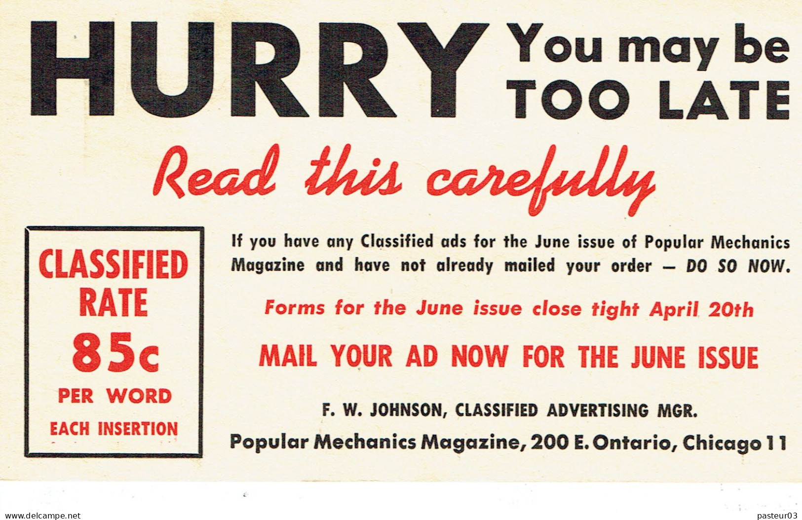 Etats Unis Entier Postal 1 C. Vert Jefferson Plus EMA 4 C. Chicago 9 Avril 1951publicité Pour Le Magazine Mechanics - Other & Unclassified