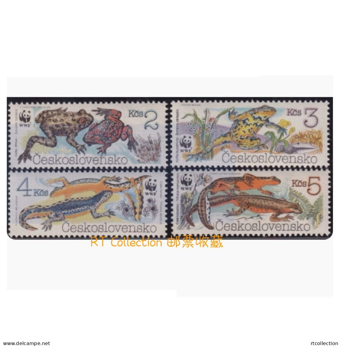 Czechoslovakia 1989 Set Endangered Amphibians Animals Frogs Frog Bombina Triturus Alpestris Toads WWF W.W.F. Stamps MNH - Neufs