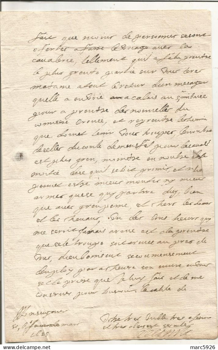 N°1767 ANCIENNE LETTRE DE LECOMTE AU DUC DE BOUILLON AVEC CACHET DE CIRE ET RUBAN DATE 1625 - Documenti Storici