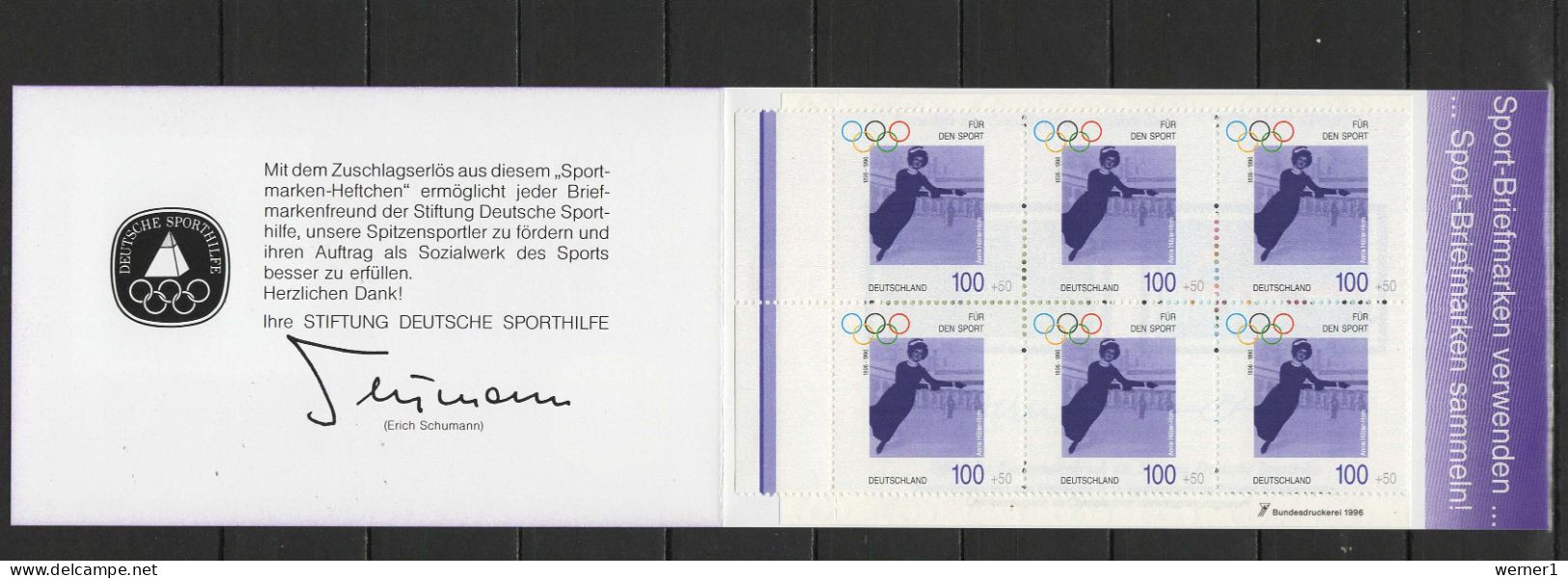 Germany 1996 Olympic Games Atlanta Stamp Booklet With 6 Stamps + Vignette MNH - Verano 1996: Atlanta