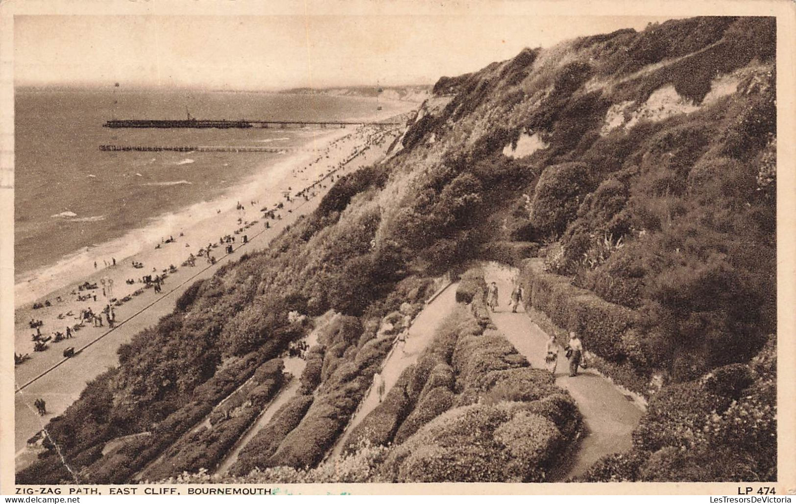 ROYAUME-UNI - Zig Zag Path - East Cliff - Bournemouth - Vue Sur La Plage - La Mer - Animé - Carte Postale Ancienne - Bournemouth (from 1972)