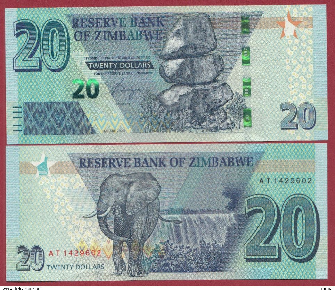 Zimbabwe--20 Dollars  ---2020--UNC---(492) - Simbabwe