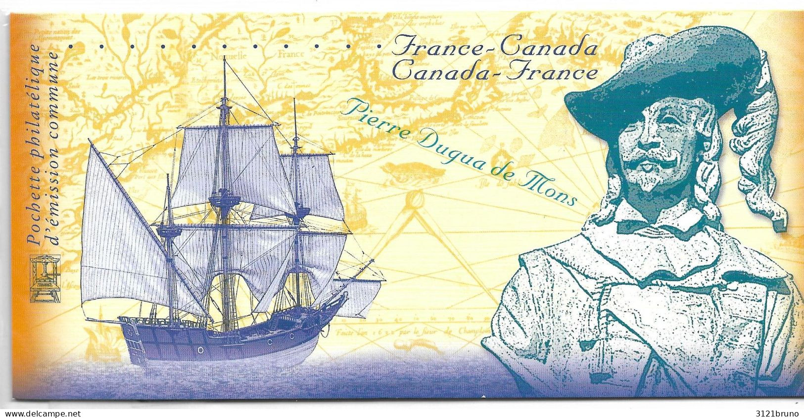 France Canada Pierre Dugua De Mons 1604 Carte Tryptique Rare Avec Timbres - Post Office Cards