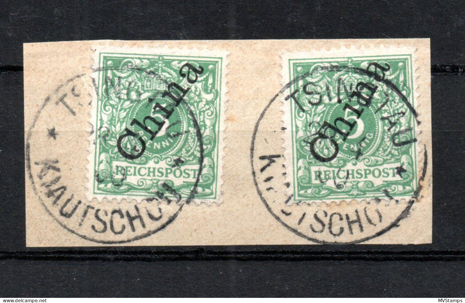 Kiautschou 1900 Freimarke V 2 II (2x) Vorlaufer Gebraucht Tsingtau Auf Briefstuck - Kiaochow