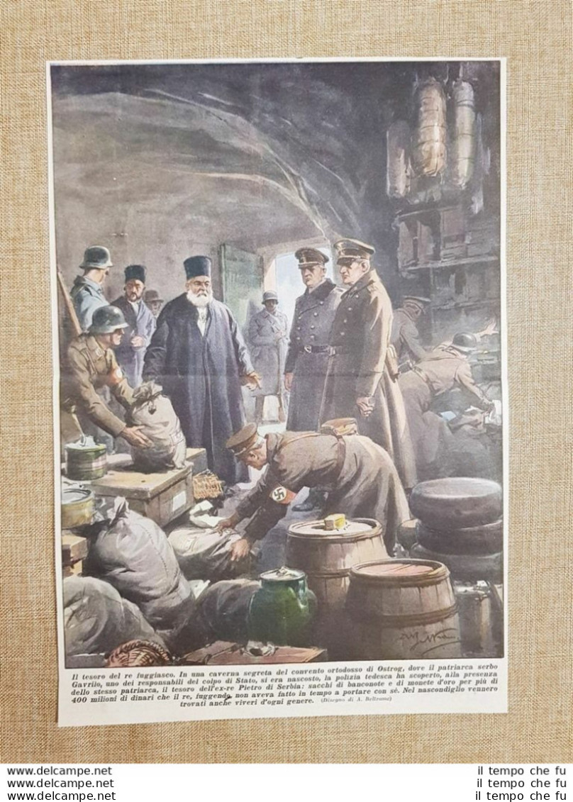 Retrocopertina La Domenica Del Corriere 1941 Ostrog Tesoro Re Pietro Di Serbia - Autres & Non Classés