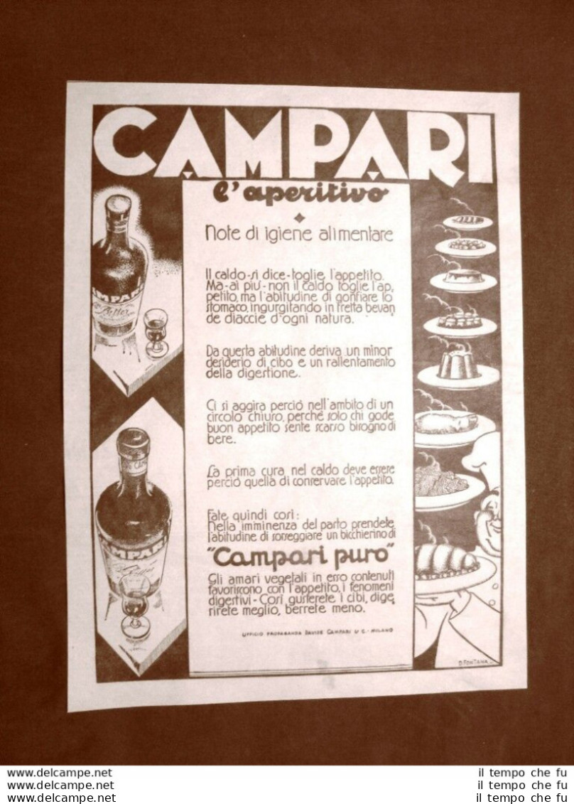 Pubblicità Del 1945 Aperitivo Campari Note Di Igiene Alimentare Milano - Autres & Non Classés
