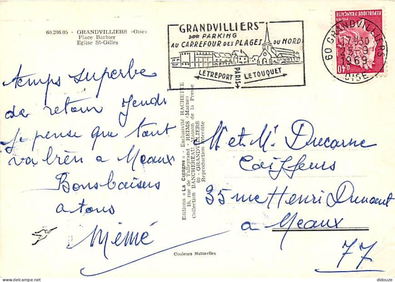 Automobiles - Grandvilliers - Place Barbier - Eglise St-Gilles - Flamme Postale De Grandvilliers - CPM - Voir Scans Rect - Turismo