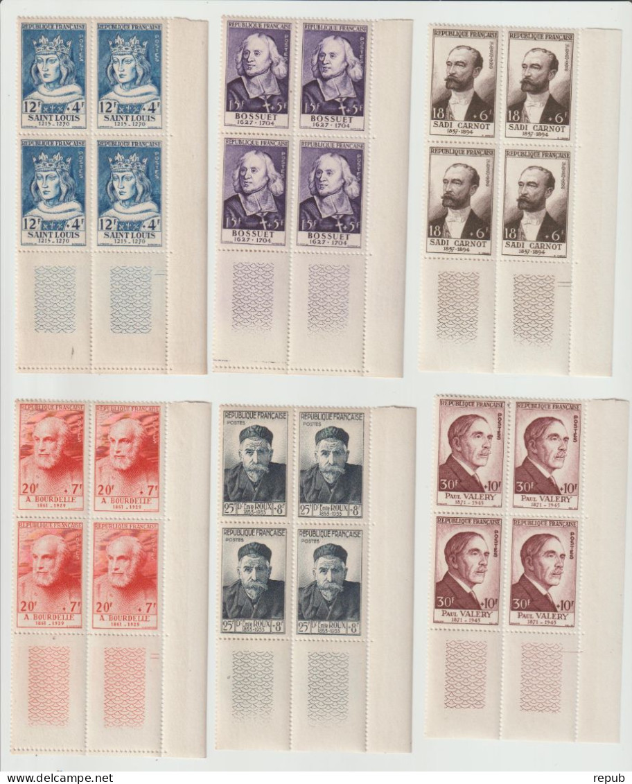 France 1954 Série Célébrités Valéry 989-994 En Bloc De 4 Bas De Feuille ** MNH - Unused Stamps
