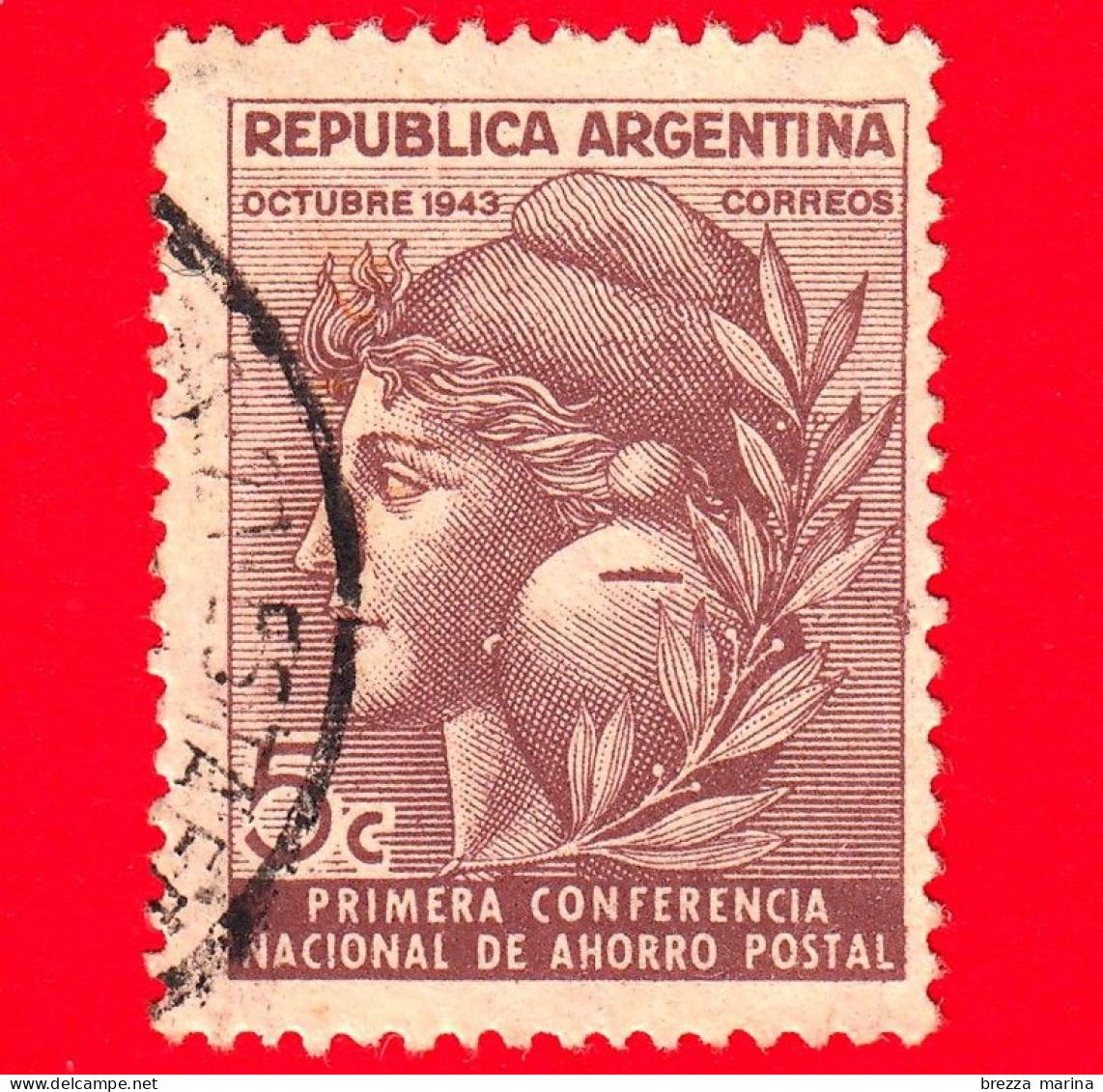 ARGENTINA - Usato - 1943 - Conferenza Delle Casse Di Risparmio Postali - Banche - 5 - Usati