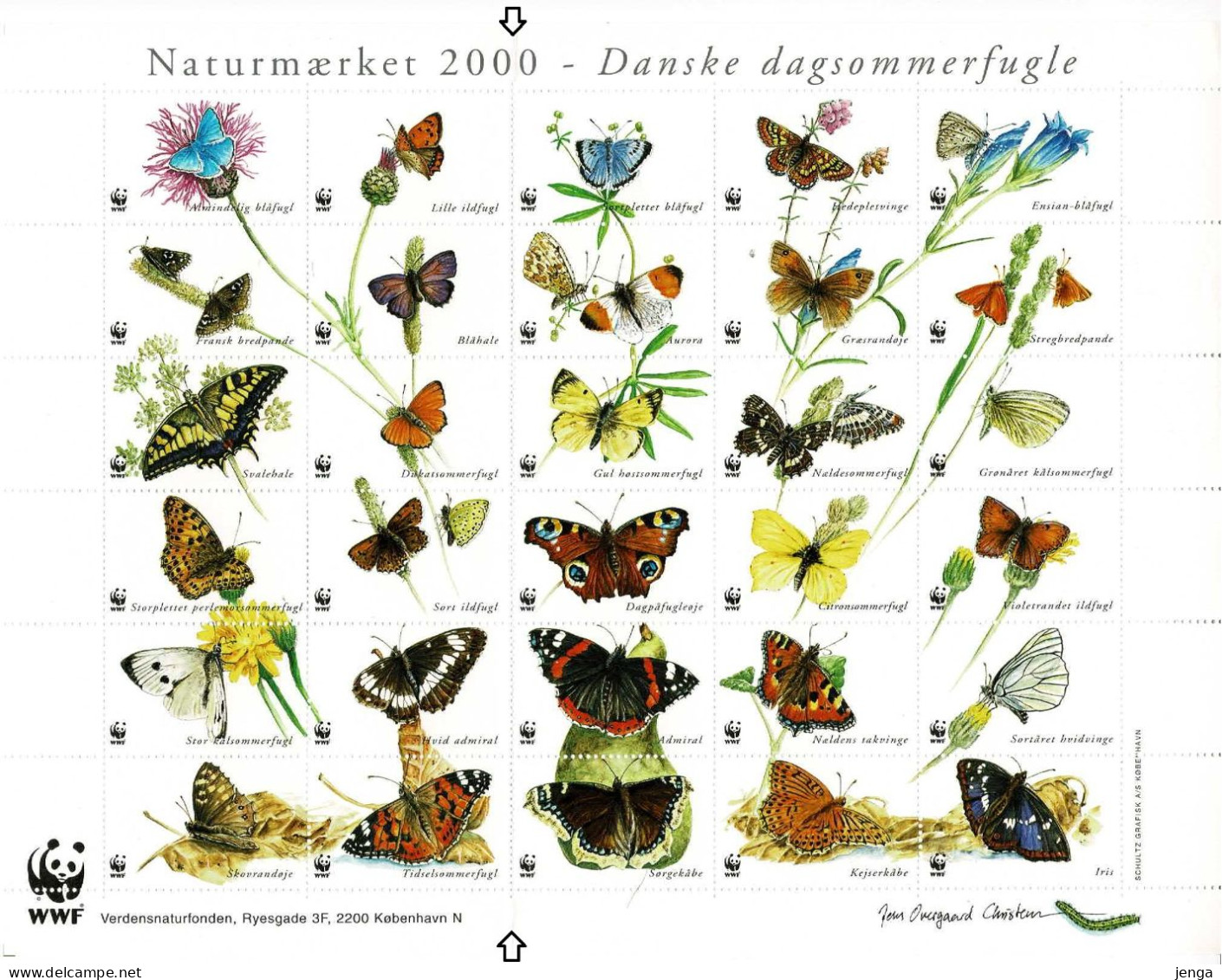 Denmark WWF 2000.  Sheet  With 30 Labels; Danish Butterflies; MNH(**). - Otros & Sin Clasificación