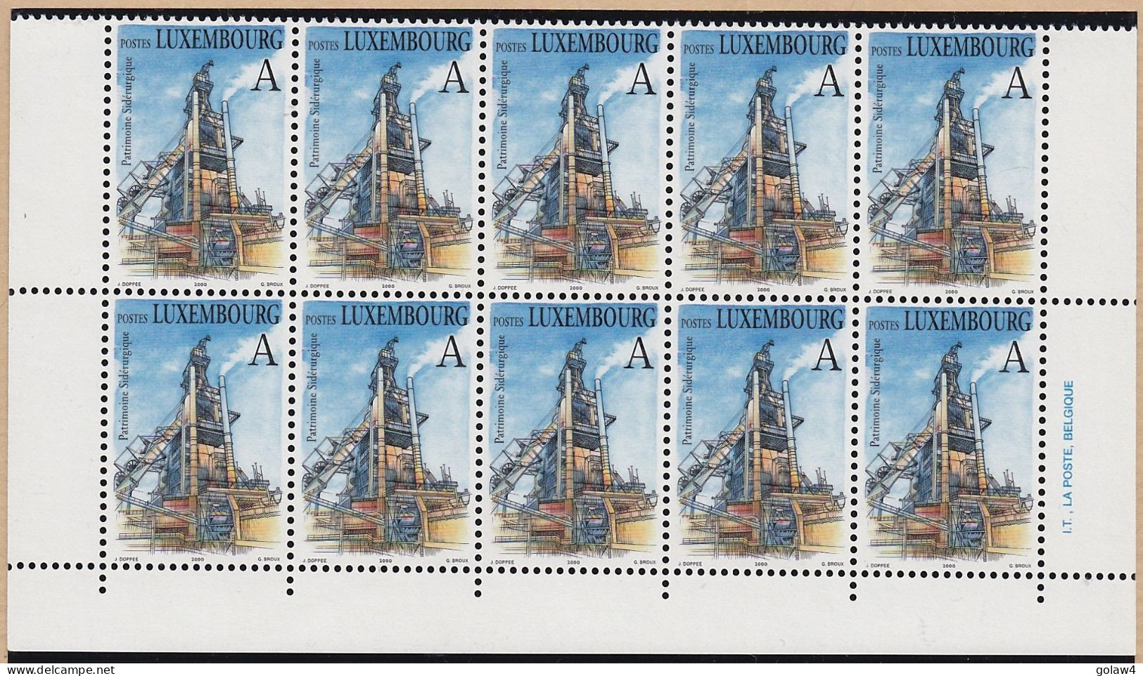 36572# LUXEMBOURG PATRIMOINE SIDERURGIQUE A BLOC DE 10 ** 27 SEPT. 2000 ESCH SUR ALZETTE - Unused Stamps