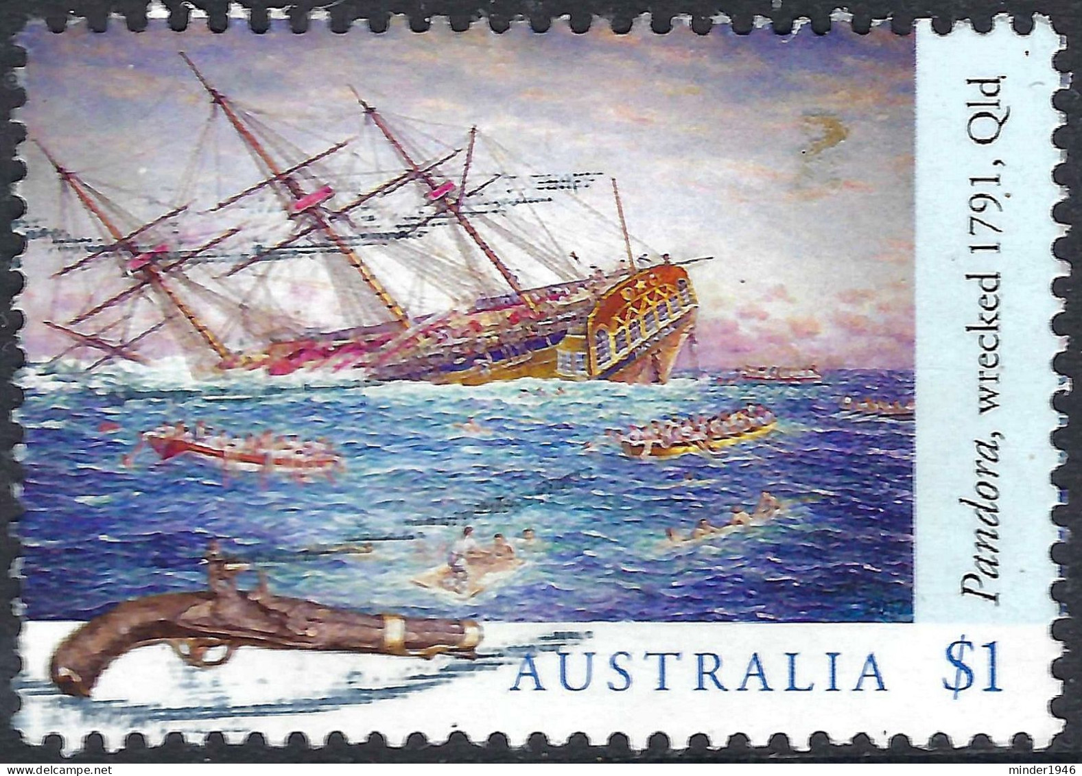 AUSTRALIA 2017 $1 Multicoloured, Shipwrecks-Pandora, Wrecked 1791 Qld Used - Used Stamps