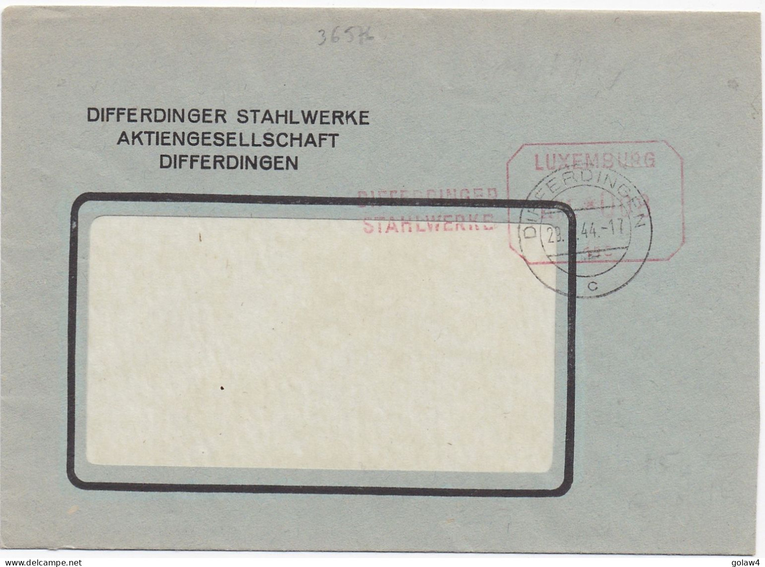 36576# AFFRANCHISSEMENT MECANIQUE LETTRE DIFFERDINGER STAHLWERKE LUXEMBURG RM 0,08 118 DIFFERDINGEN 1944 DIFFERDANGE - Franking Machines (EMA)